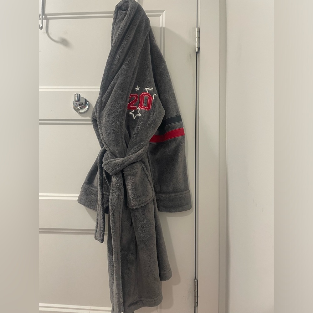 Kid’s Pekkle Gray Plush Robe with Red and Black Accents 10/12y